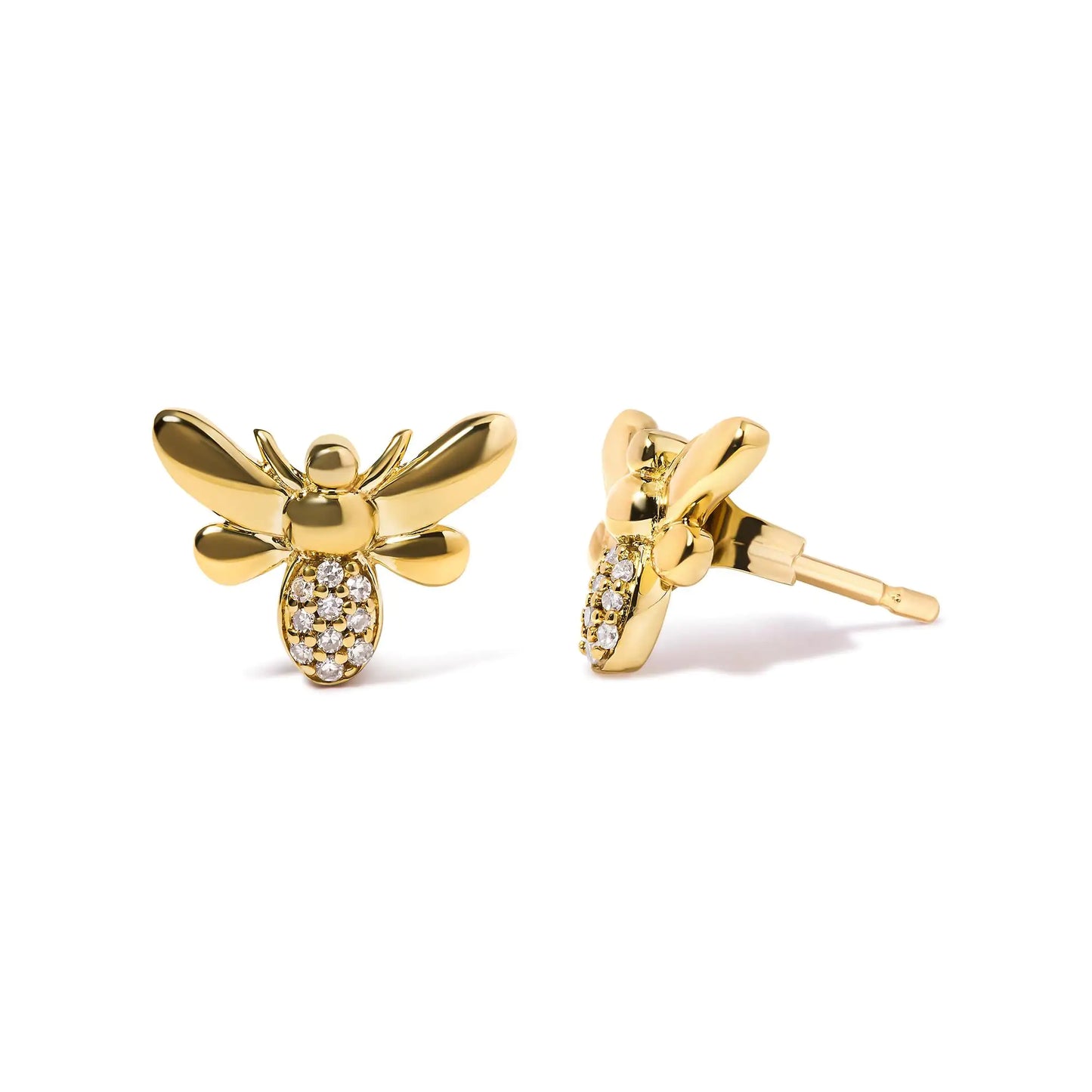 10K Yellow Gold Diamond Bumble Bee Stud Earrings