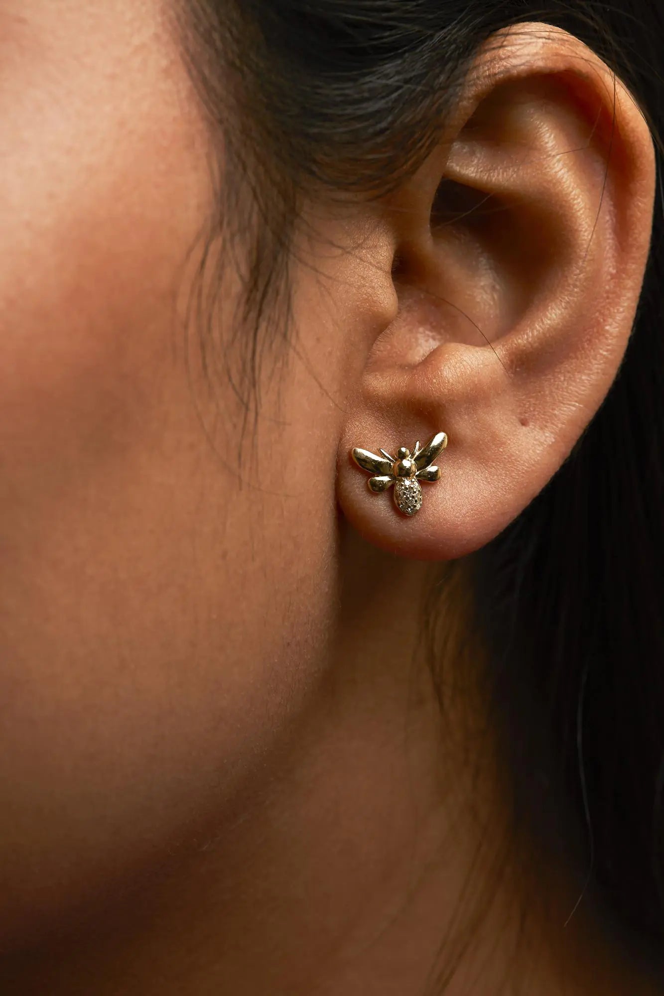 10K Yellow Gold Diamond Bumble Bee Stud Earrings