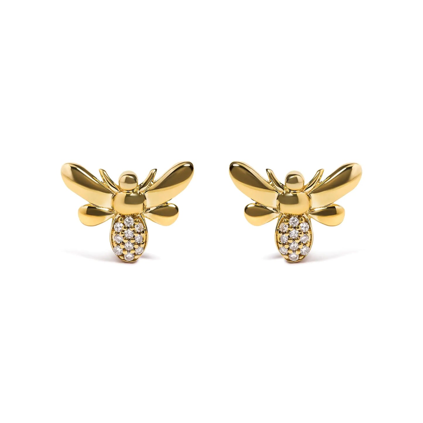 10K Yellow Gold Diamond Bumble Bee Stud Earrings