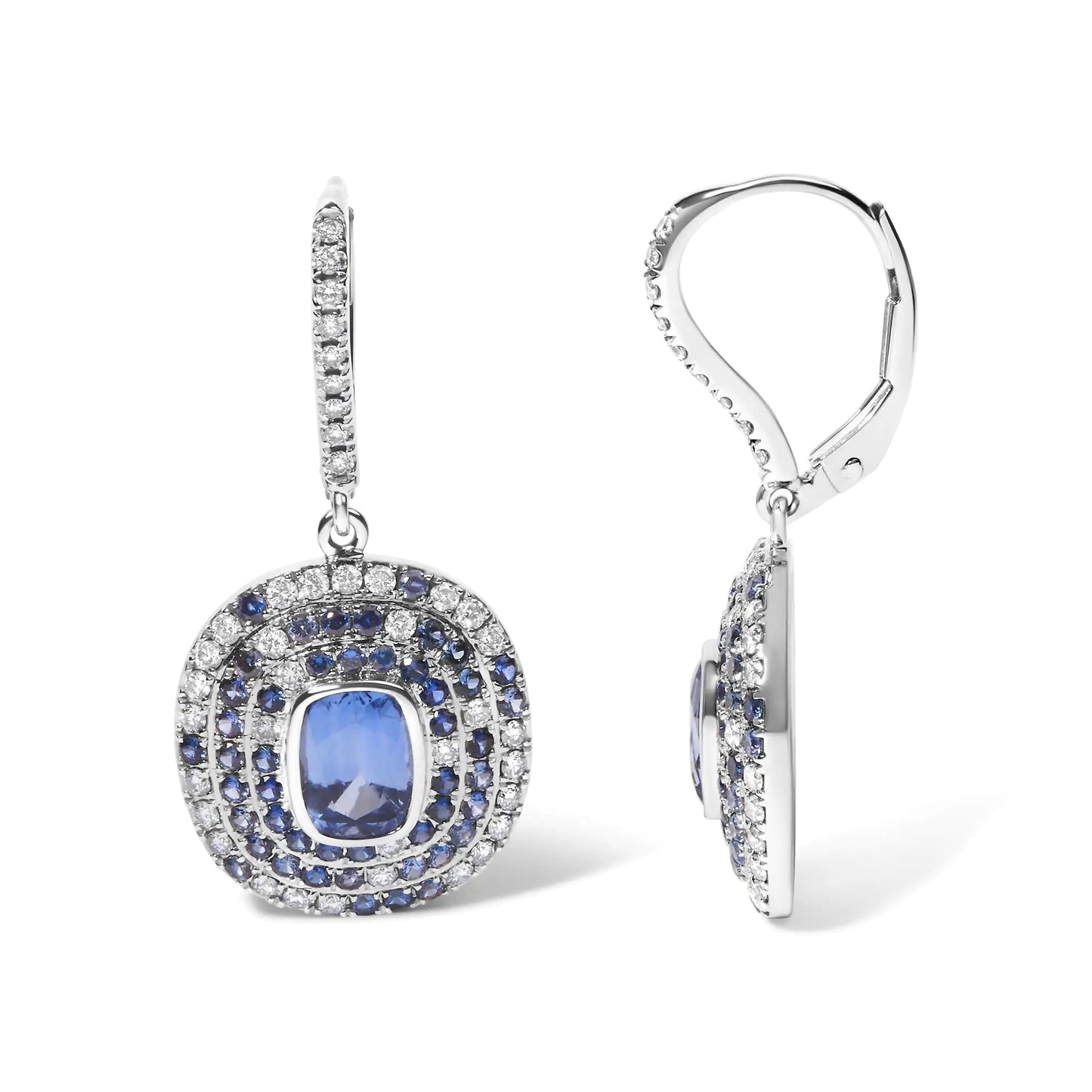 18K White Gold Scattered Halo Earrings (Natural Sapphire)