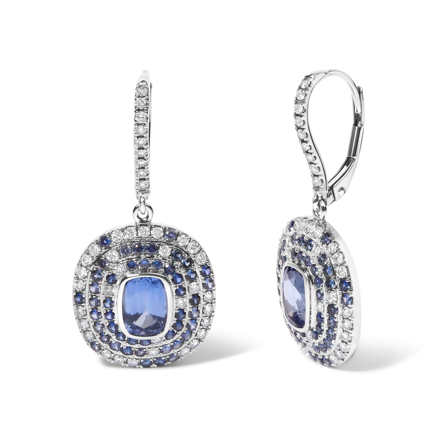 18K White Gold Scattered Halo Earrings (Natural Sapphire)