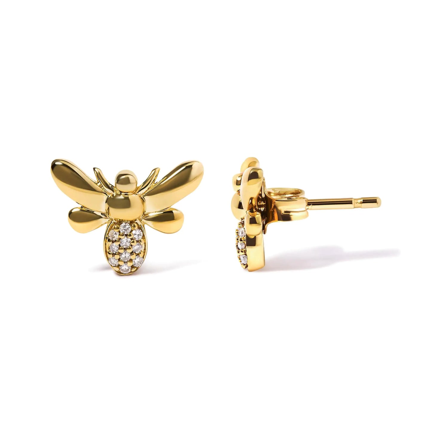 10K Yellow Gold Diamond Bumble Bee Stud Earrings