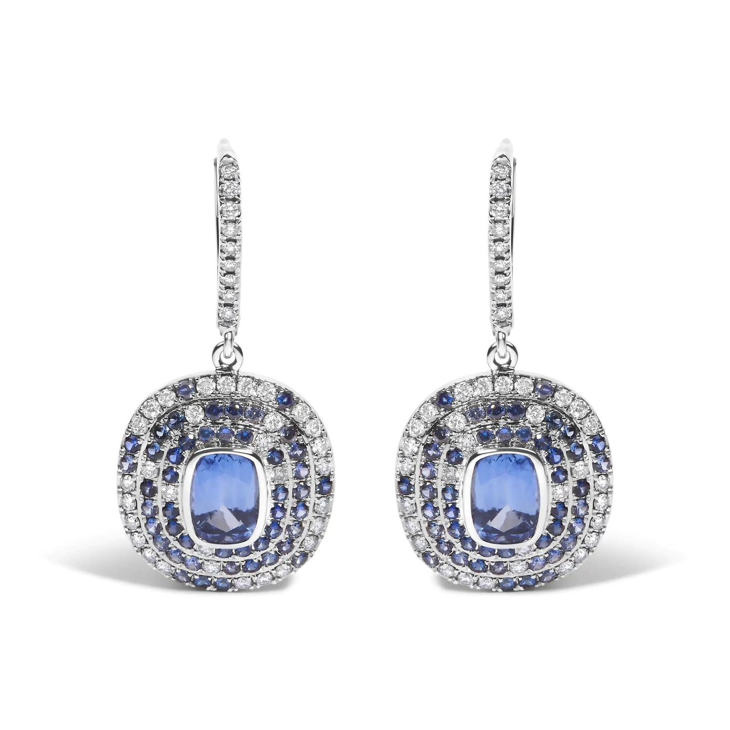 18K White Gold Scattered Halo Earrings (Natural Sapphire)