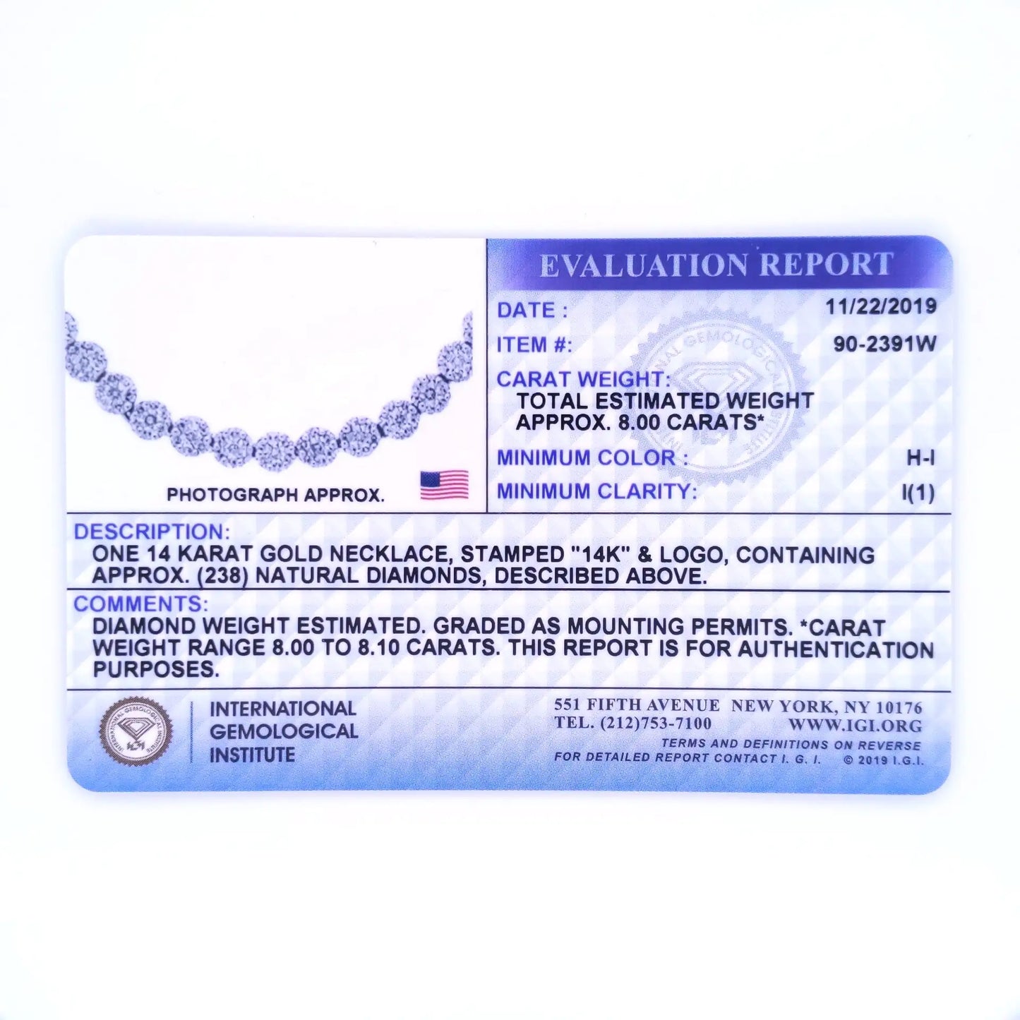 14K White Gold Riviera Diamond Necklace (IGI Certified)