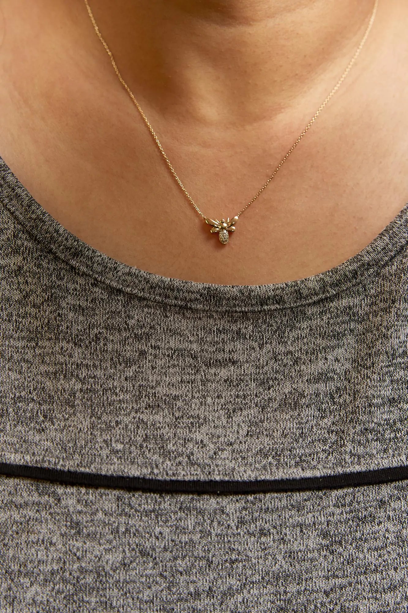 10K Yellow Gold Diamond Bumble Bee Necklace