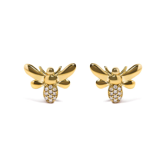 10K Yellow Gold Diamond Bumble Bee Stud Earrings