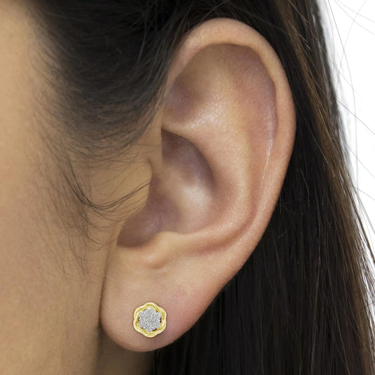 18k Yellow Gold Plated Sterling Silver Diamond Rose stud Earrings