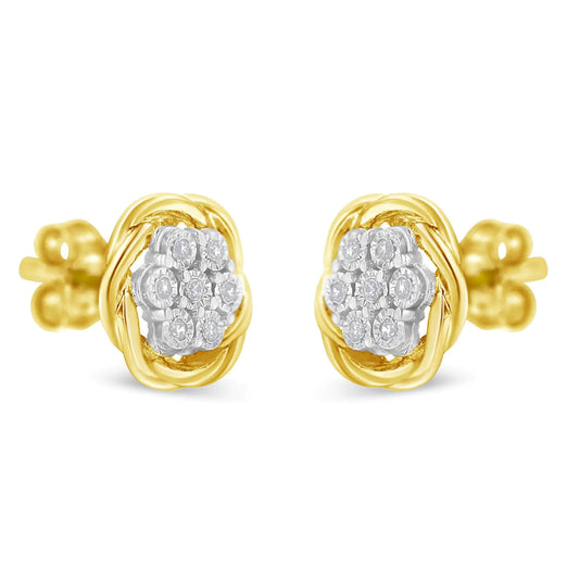 18k Yellow Gold Plated Sterling Silver Diamond Rose stud Earrings