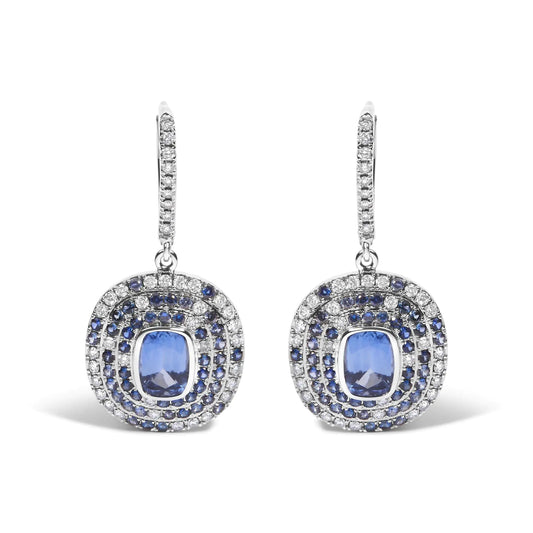 18K White Gold Scattered Halo Earrings (Natural Sapphire)