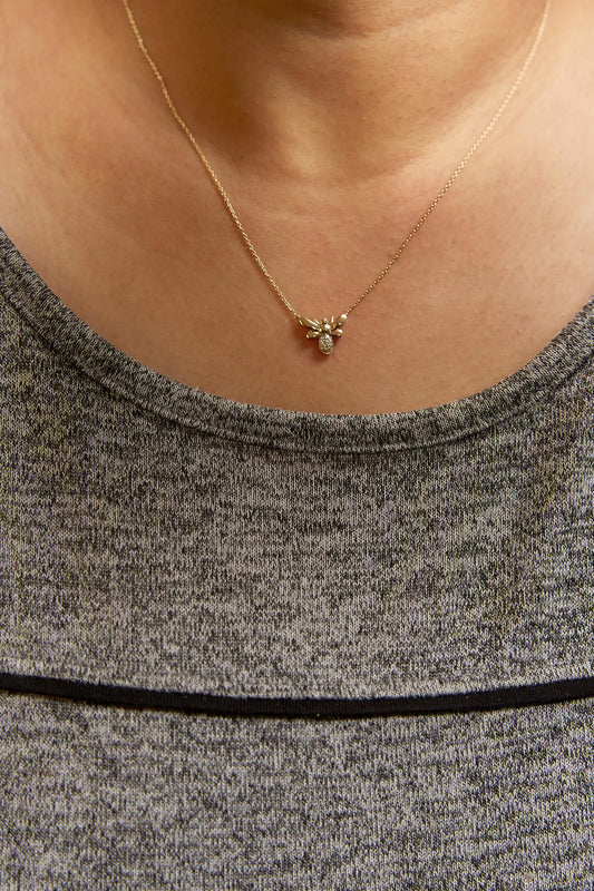 10K Yellow Gold Diamond Bumble Bee Necklace